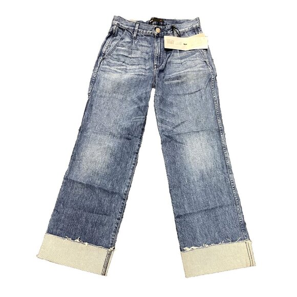 3x1 NYC Womens Jeans 25 Md Wash Blue Button shelter pleated Crop oscar- New- N - Picture 1 of 6